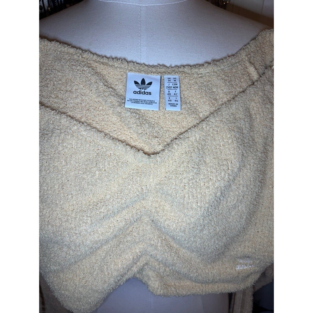 Adidas Originals Relaxed Risqué Fluffy Knit Ruched Crop Top - Picture 2 of 8